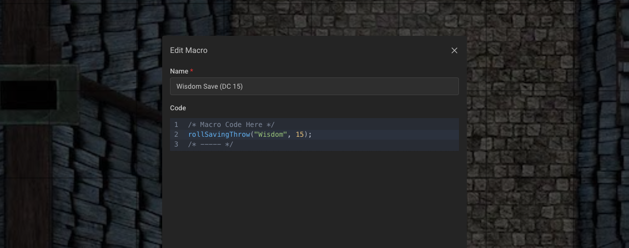Macro Editor in Realm VTT